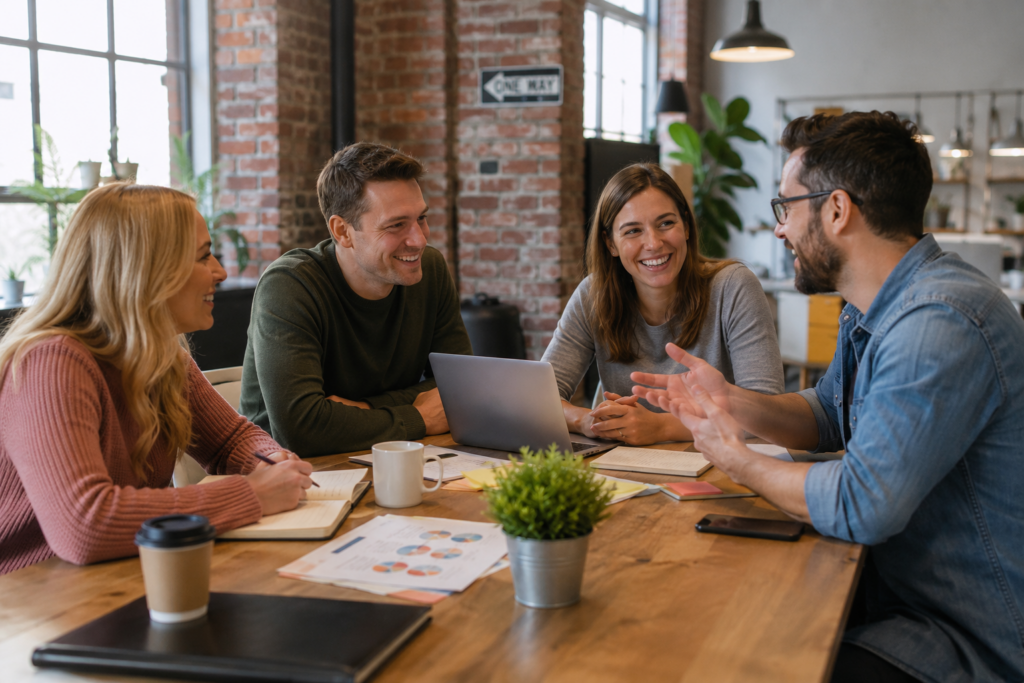 people in office discussing teaming agreement